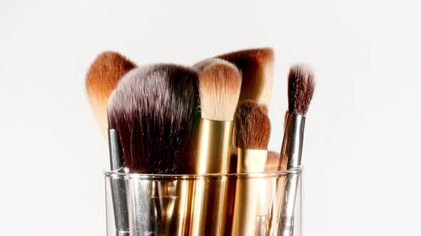 Makeup Brushes Rotation on White Background