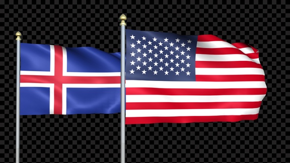 Iceland And United States Two Countries Flags Waving