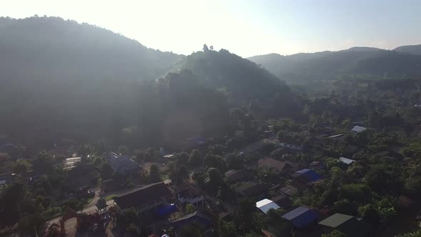 Countryside Village, Mountain Village in Phrae Province, ThailandAerial Shot