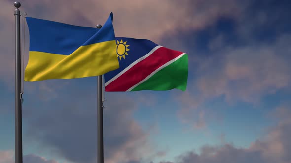 Namibia Flag Waving Along With The National Flag Of The Ukraine - 4K