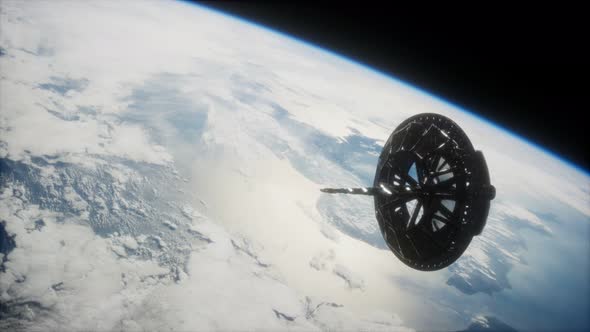 Futuristic Space Satellite Orbiting the Earth