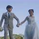 Slow Motion Of Groom And Bride Holding Hands And Running Together In The Field. - VideoHive Item for Sale