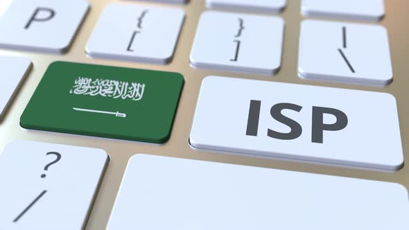 Internet Service Provider Text and Flag of Saudi Arabia on the Keyboard