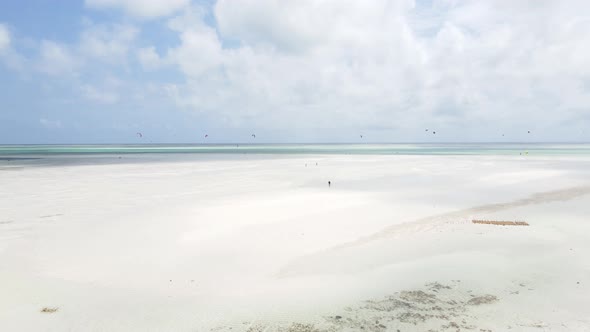 Zanzibar Tanzania  Kitesurfing Near the Shore Slow Motion