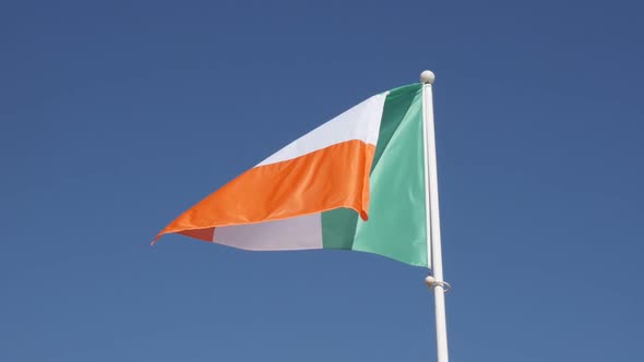 Slow motion Irish tricolour flag fabric waving on the wind on flagpole 1920X1080 HD footage -  Natio