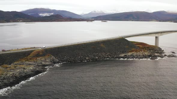 Amazing Scenery Of Mountains And Islands  By The Atlantic Ocean Road -  aerial shot