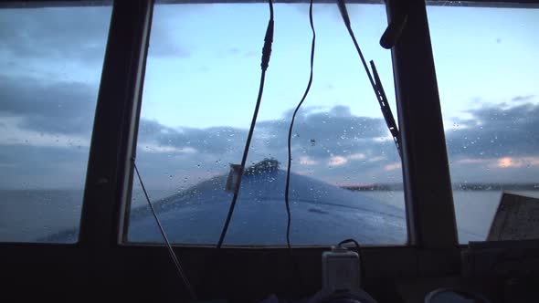 View From Front On Fishing Boat On Sunrise 