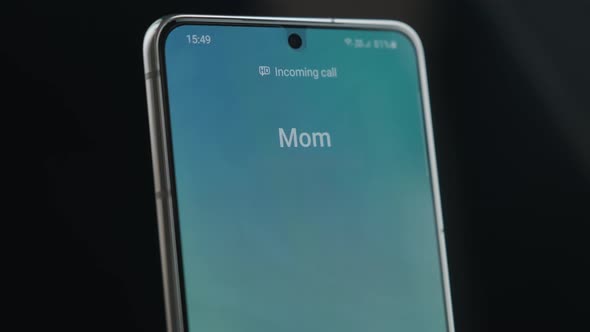 Close Up Smartphone Screen With Incoming Call Indication. Incoming Call From Mom