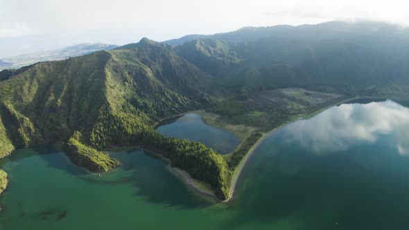 Aerial View of Agua de Alto and Lagoa do Fogo, Azores, Portugal.