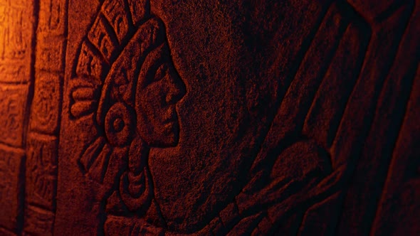 Aztec Man Wall Carving Closeup