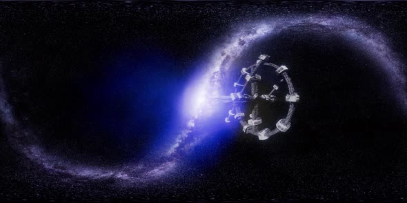 Vr 360 Futuristic Spaceship Flying in Space with Mily Way alt