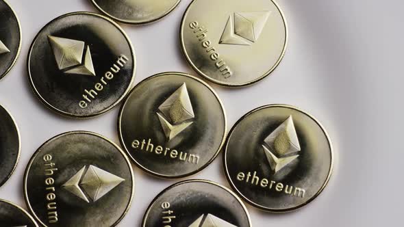 Rotating shot of Ethereum Bitcoins (digital cryptocurrency) - BITCOIN ETHEREUM 0002