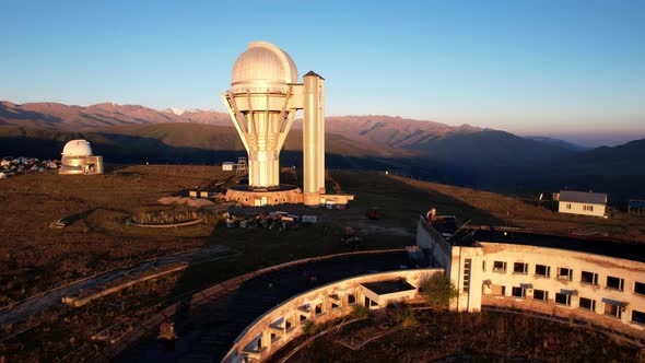 Bright Dawn Over the Observatory in the Mountains