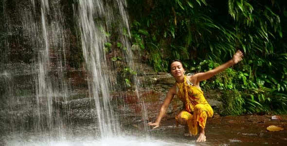 Sexy Dancer On Waterfall In Borneo