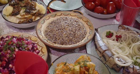 Ukrainian National Cuisine Table With Dishes