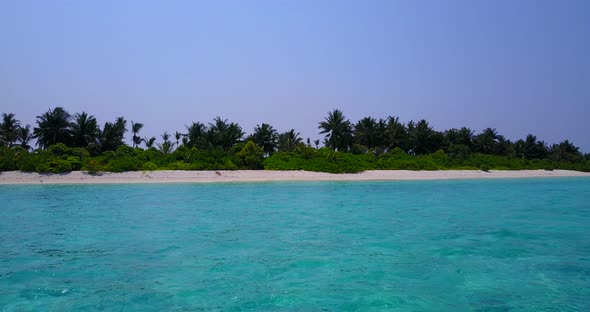 Beautiful drone copy space shot of a white sandy paradise beach and turquoise sea background in high