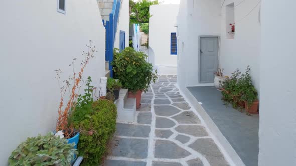 Walking in Naousa Street on Paros Island, Greece