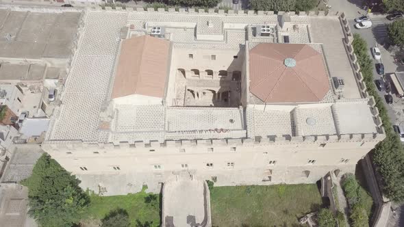 Aerial view castle Imperiali medieval architecture cityscape Francavilla Fontana Puglia Italy