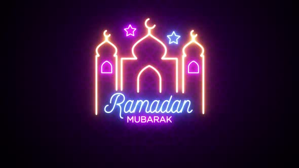 Ramadan Mubarak Neon Sign on Brick Wall