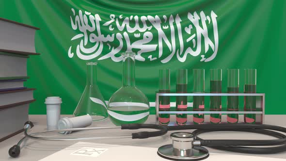 Clinic Laboratory Equipment Near Flag of Saudi Arabia