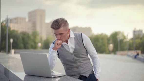 Business Businessman Celebrating Success Using Laptop Excited Caucasian Male Business Person Win