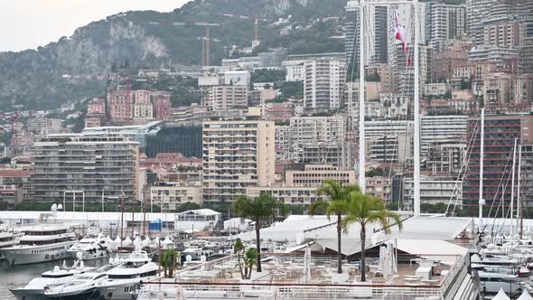 Port with boats and city of Monaco, Monte Carlo district