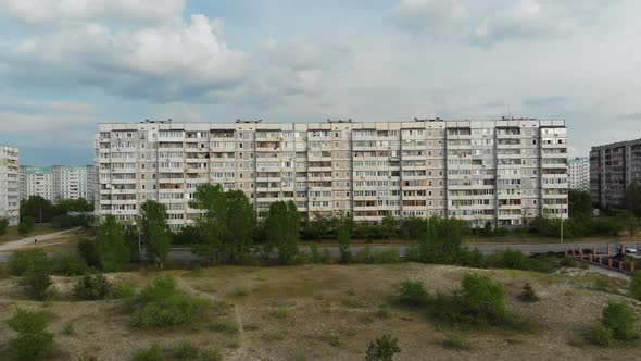 Residential USSR Multistory Building at a Sleeping Area of City, Aerial View