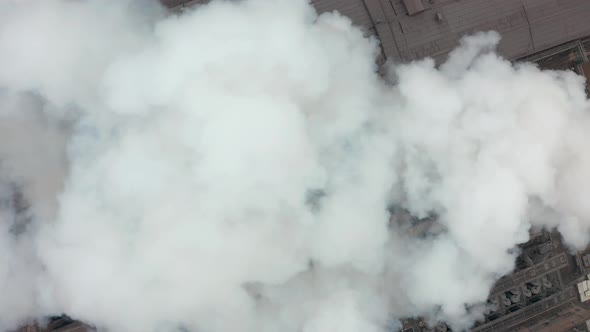 Industrial Zone with a Large Pipe Thick White Smoke Is Poured From the Factory Pipe