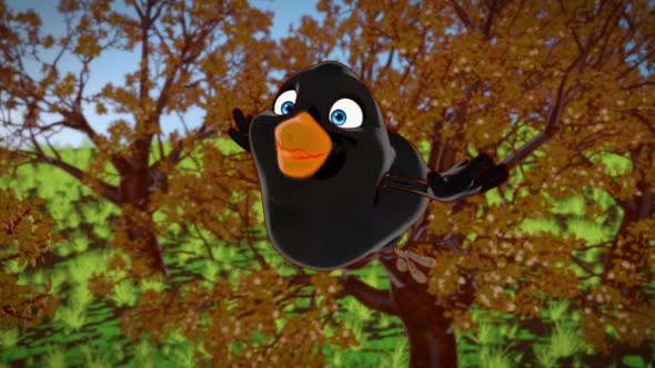 4K animation of a fun cartoon black bird, alt