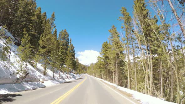 POV point of view -Driving through Rocky Mountain National Park in the Spring.