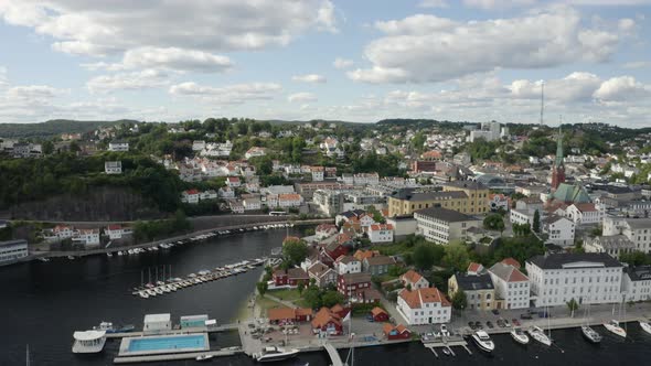 The Municipality Of Arendal With Unique And Typical Buildings By The Norwegian Coast At Daytime In A