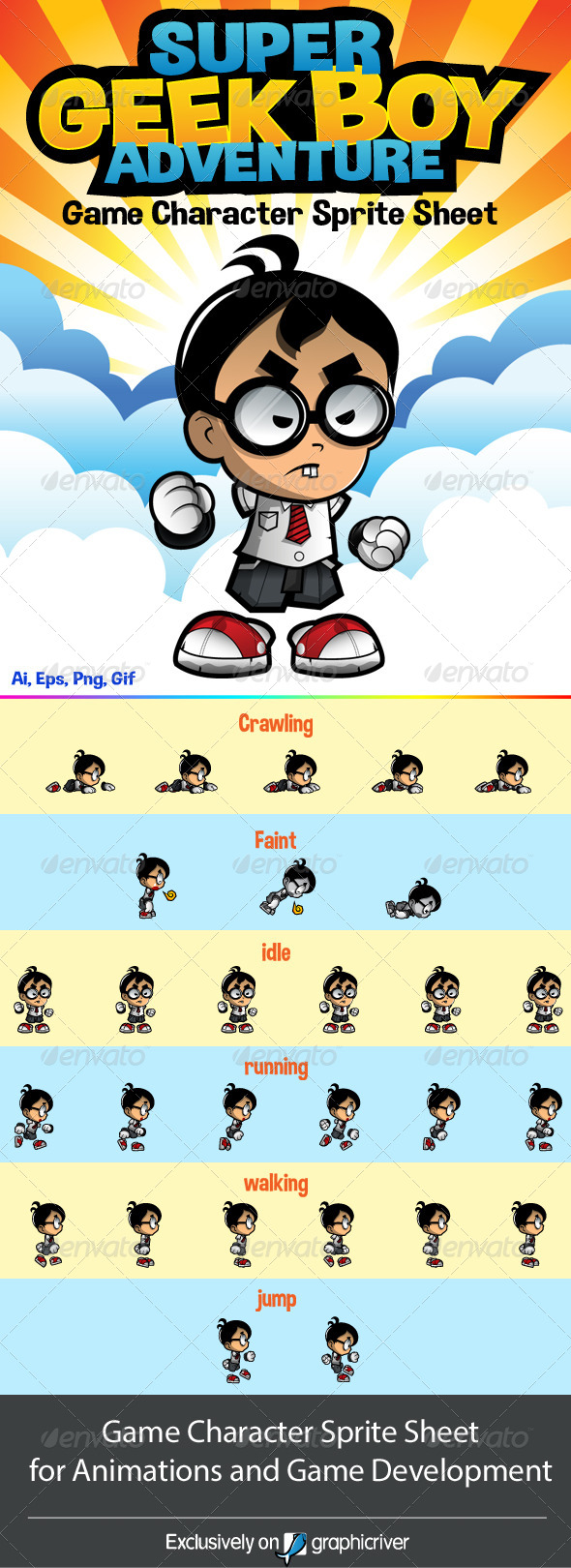 Side Scrolling Game Character: Geek Boy Adventure