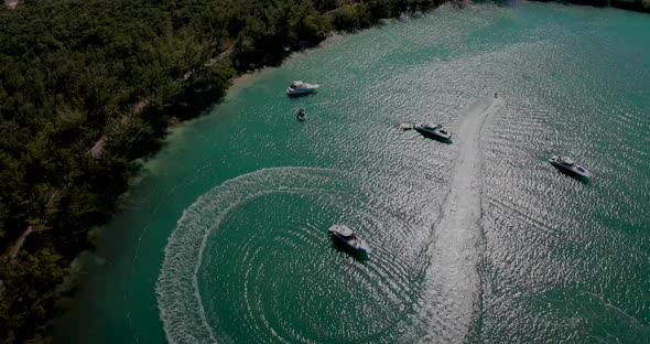 4k Aerial view of yachts in Miami bay 