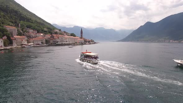 Ferry Sails to the Coast of Perast Montenegro