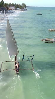 Boat Boats in the Ocean Near the Coast of Zanzibar Tanzania Slow Motion Vertical Video