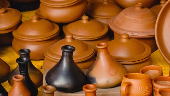 Street Market Exhibition of Handmade Pots Jars Ceramic Products Souvenirs