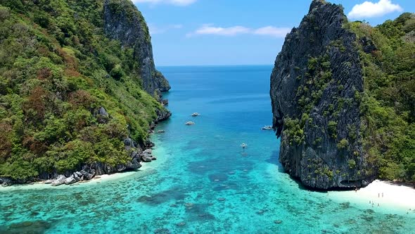 Aerial reveal of Shimizu and Inatula island El Nido, Palawan, Philippines