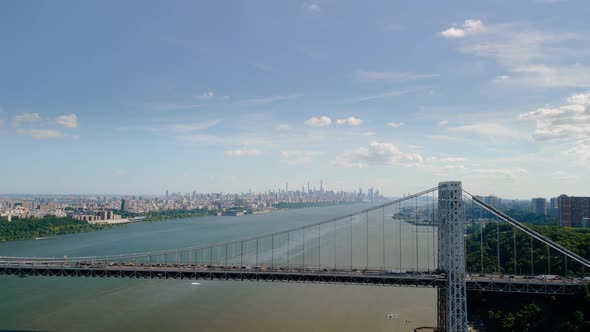 Aerial Drone View of George Washington Bridge and Hudson River New York