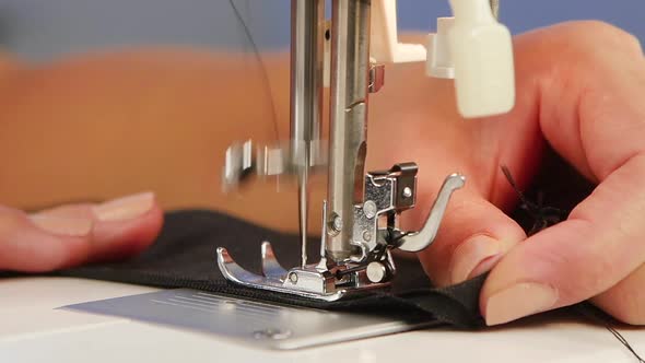 Sew Stitch on the Sewing Machine. Slow Motion