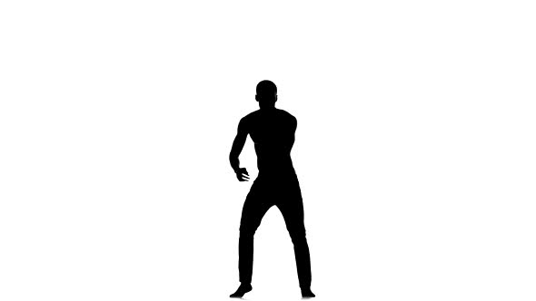 Afro American Man with Naked Torso Continue Dancing Social Latina Dance on White, Silhouette