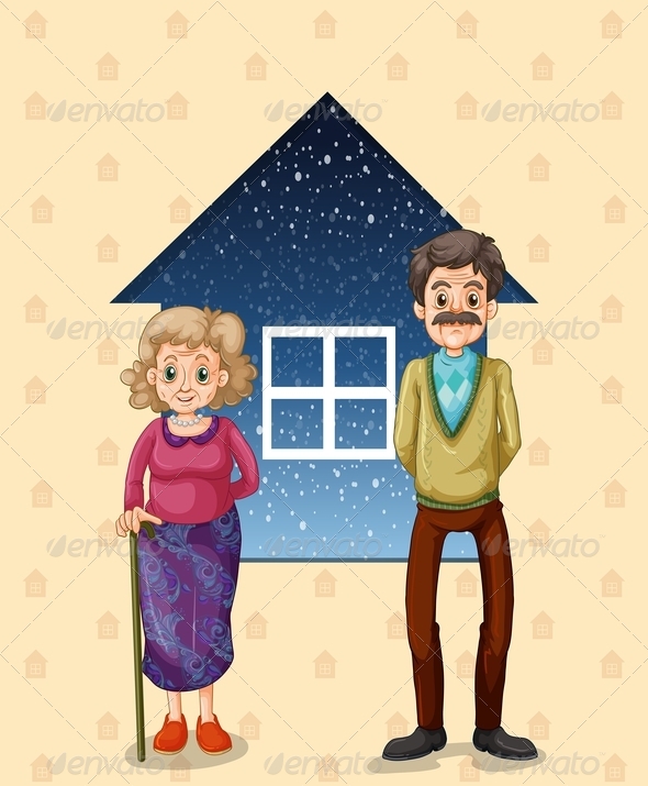 Grandparents with House Background