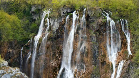 View of Waterfall Veliki Prstavci at the Upper Lake Plitvice Lakes National Park