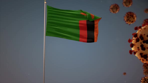 Zambia Flag With Corona Virus Attack 4K alt