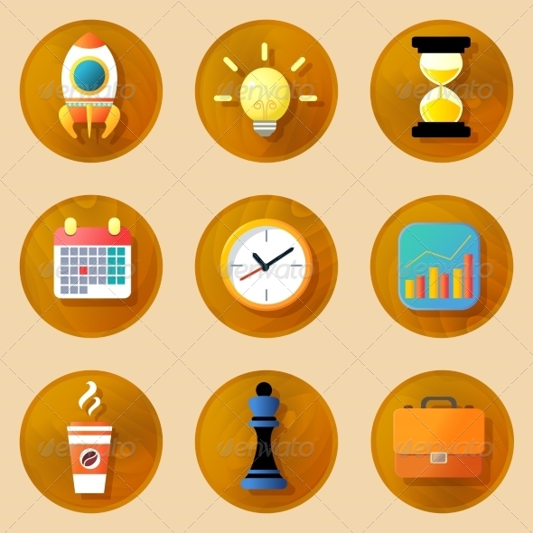 Wooden Business Icons Set