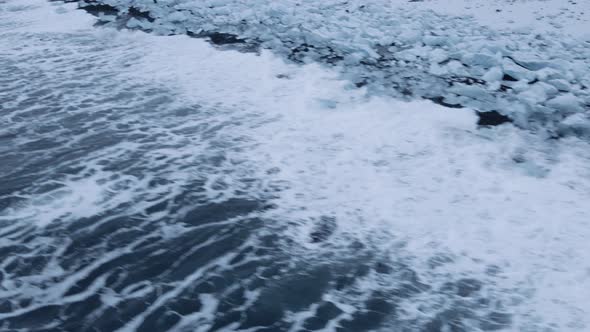 Drone Over Sea and Diamond Beach Near Glacier Lagoon of Iceland