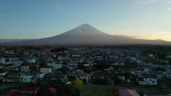 Aerial view 4k video by drone of Mount Fuji at Kawaguchi
