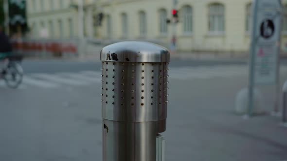 Stop Signal on Street Barrier Flashes with Red Colour