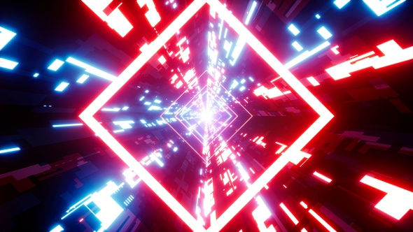 Shining Red and Blue Sci Fi Rays Tunnel VJ Loop