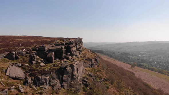 Drone viewing over bamford edge from the birds-eye-view of drone aerial shot tourist attraction in t