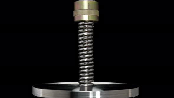 Test of Reliability of a Spring, Compression and Decompression By a Hydraulic Press, Close-up
